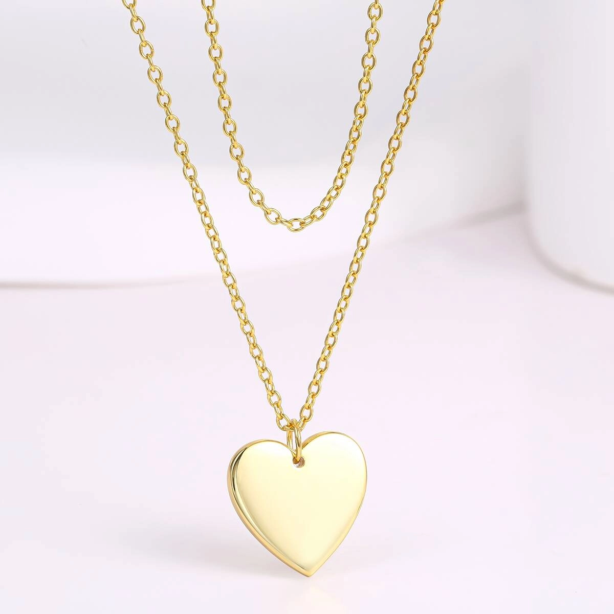 Engraved Layer Chain Heart Necklace - Brass 5 - Zhefan Jewelry