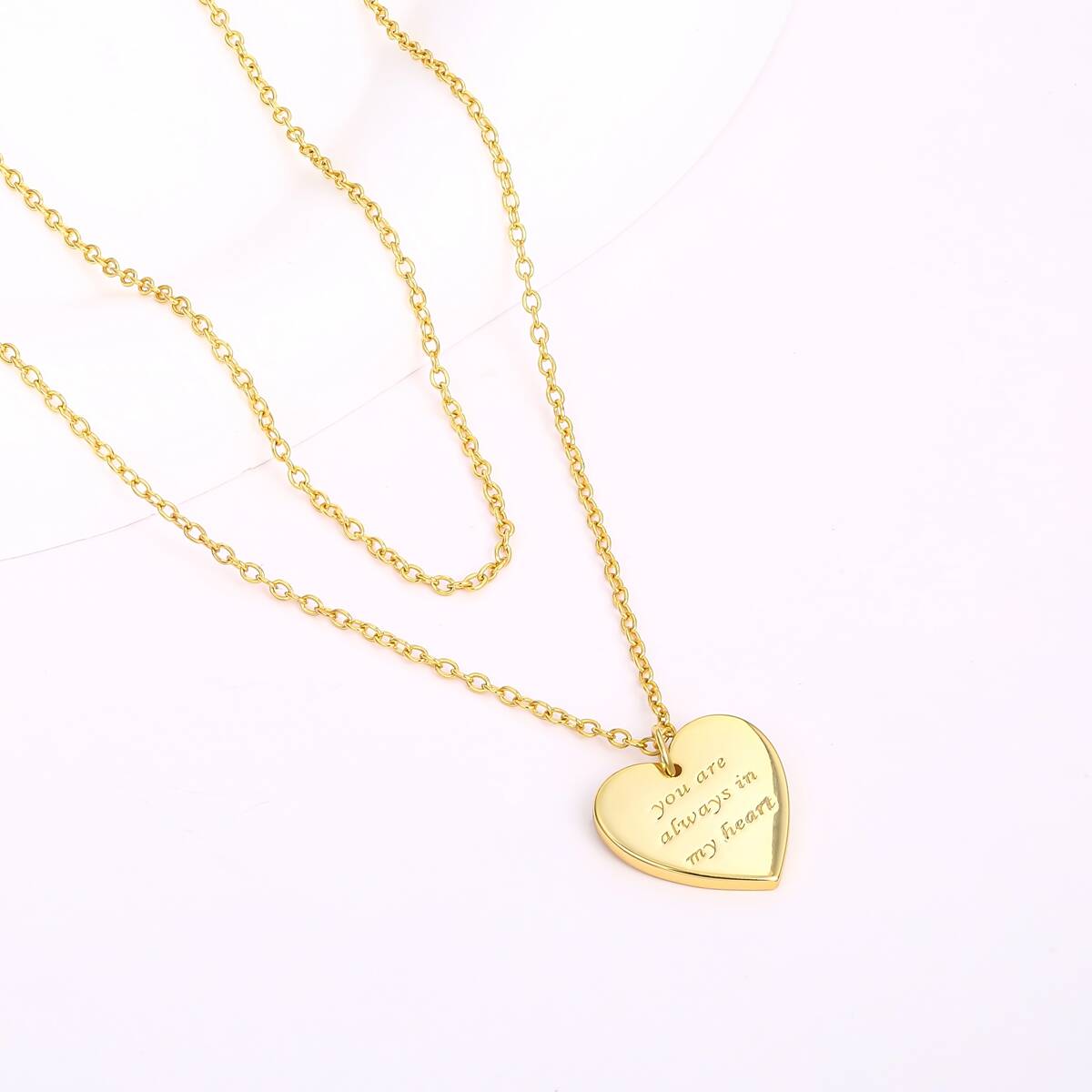 Collana con cuore a catena a strati incisa - Ottone 6