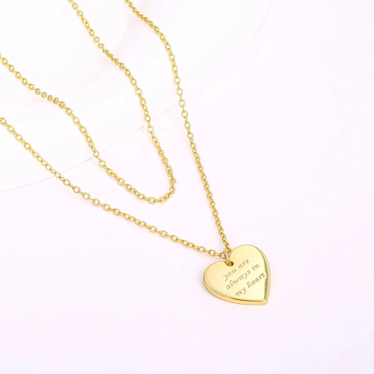Engraved Layer Chain Heart Necklace - Brass 6 - Zhefan Jewelry
