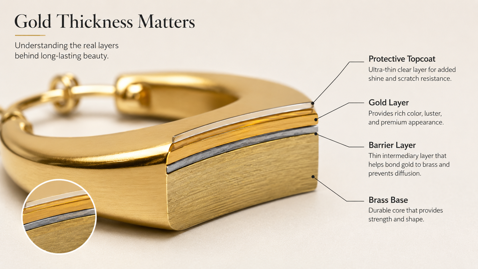 gold plated brass jewelry plating layer structure