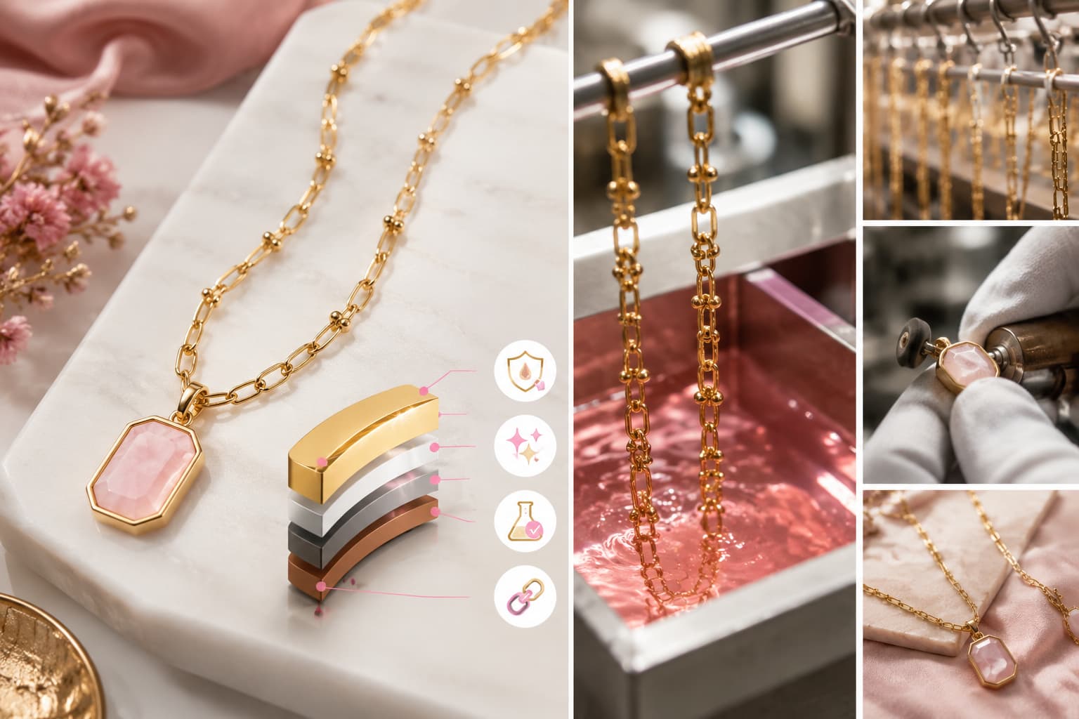Gold plated brass necklace anti tarnish process