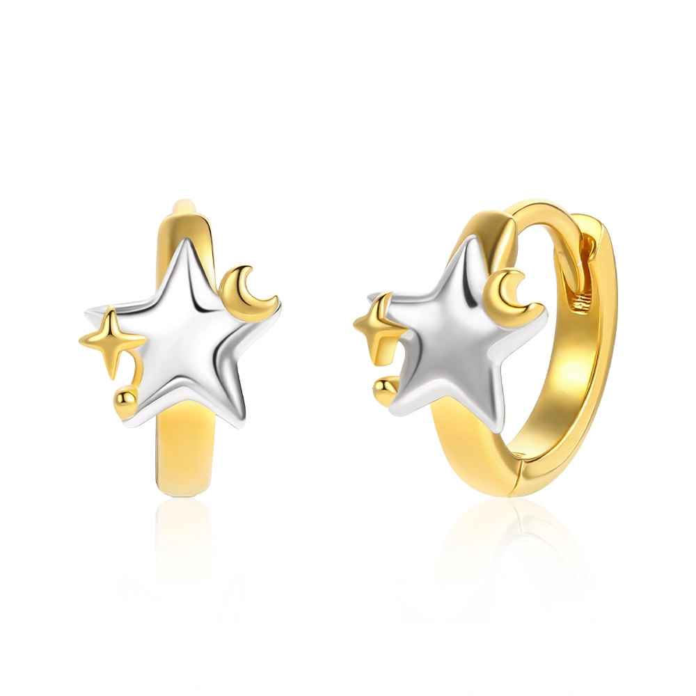 Orecchini a cerchio a stella in argento sterling 925 placcato oro vermeil - Zhefan Jewelry