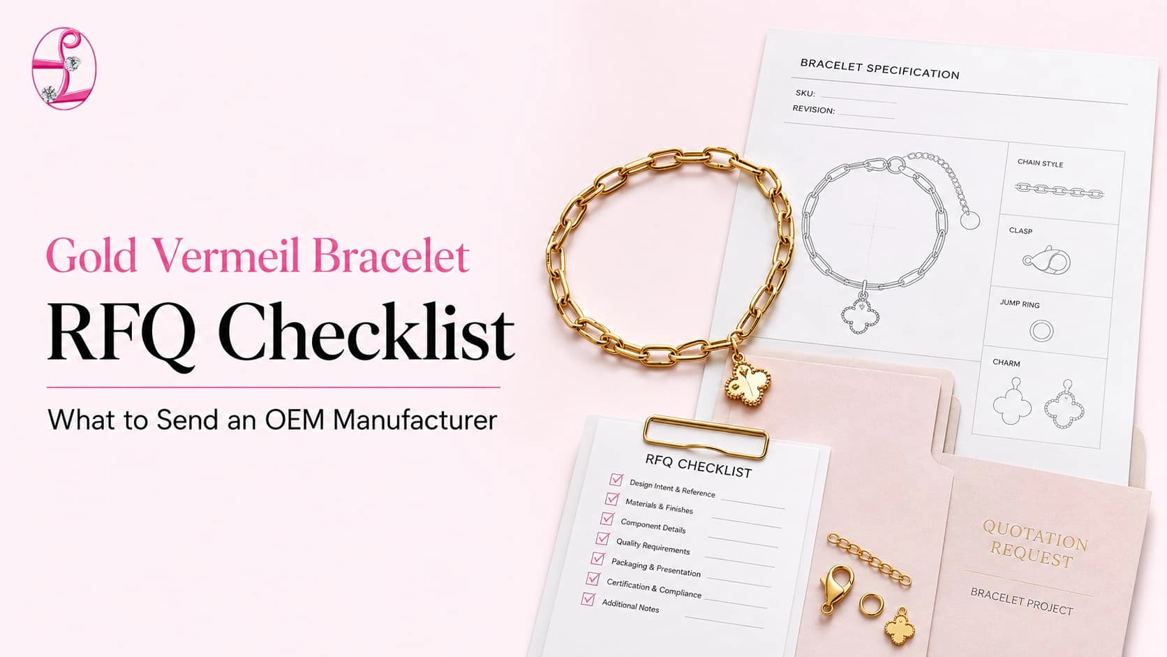 Richiesta di preventivo (RFQ) per braccialetti in vermeil d'oro per la produzione OEM, comprensiva di specifiche del bracciale, disegni, componenti e documenti di preventivo - Zhefan Jewelry