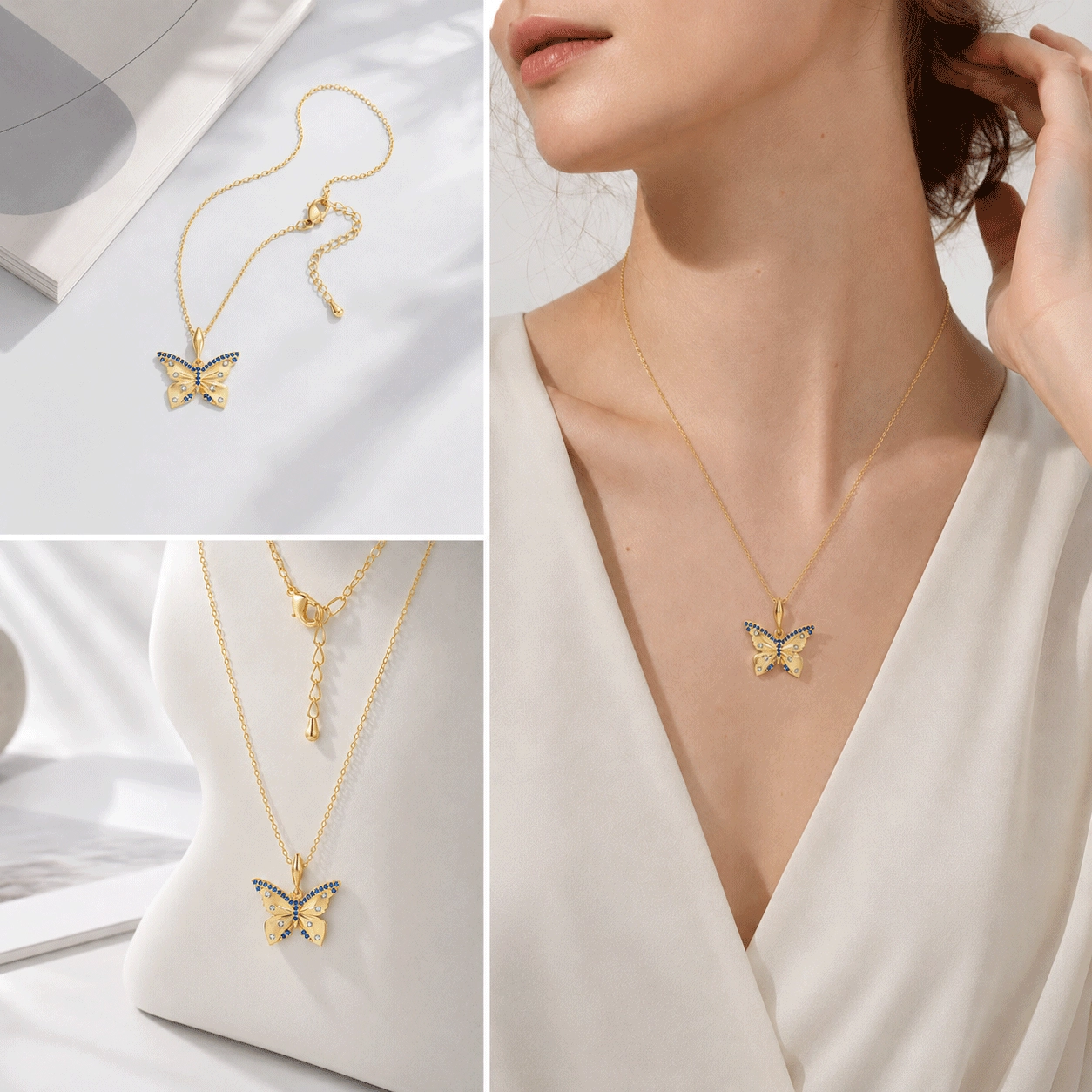 Collana con farfalla in vermeil d'oro: produttore, modello, collage di prodotto - Zhefan Jewelry