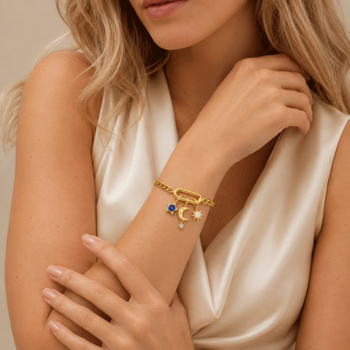 Bracciale con ciondolo a stella celeste in vermeil d'oro - Zhefan Jewelry