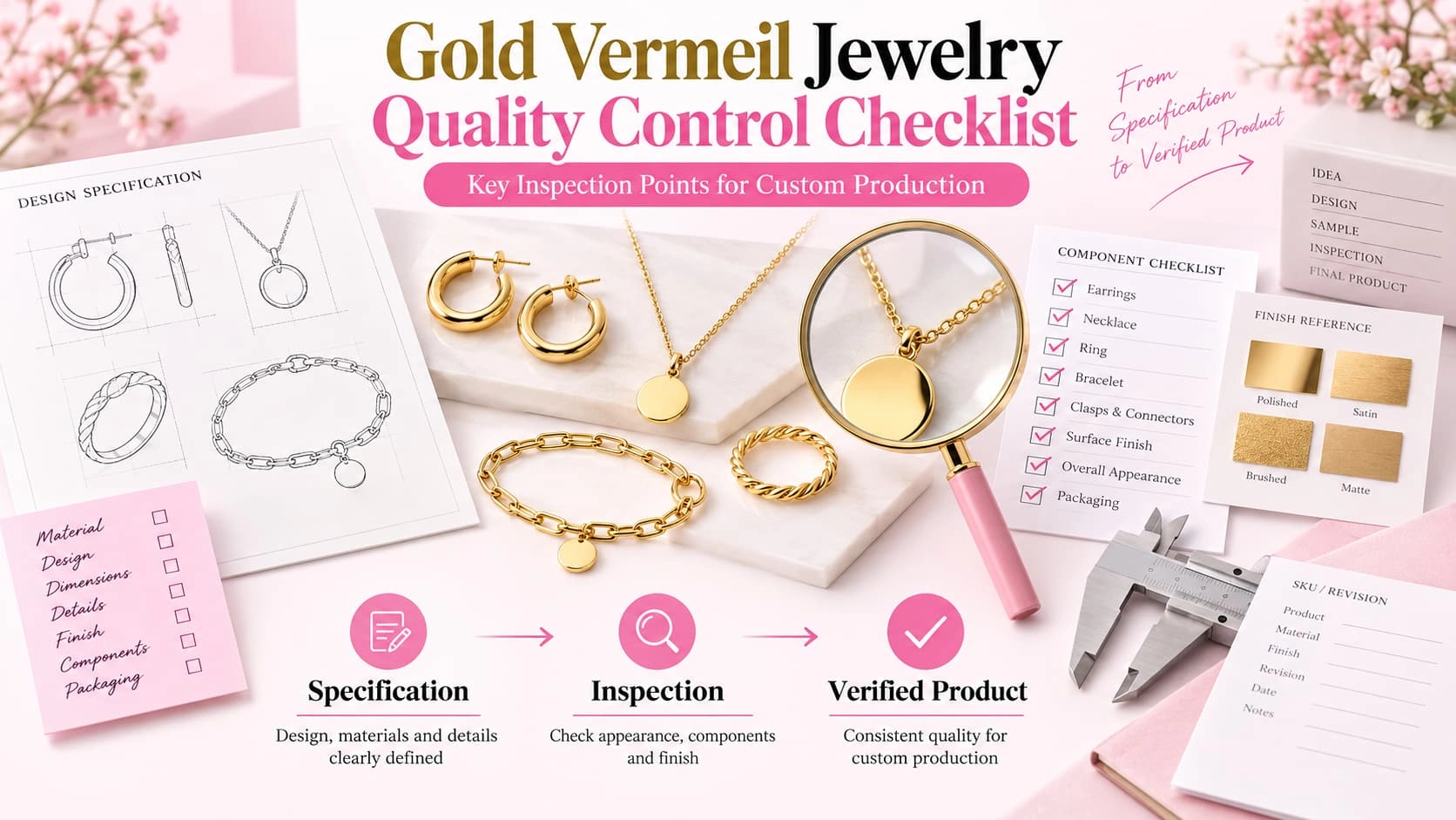 Lista di controllo per il controllo qualità dei gioielli in vermeil d'oro per l'ispezione della produzione personalizzata - Zhefan Jewelry