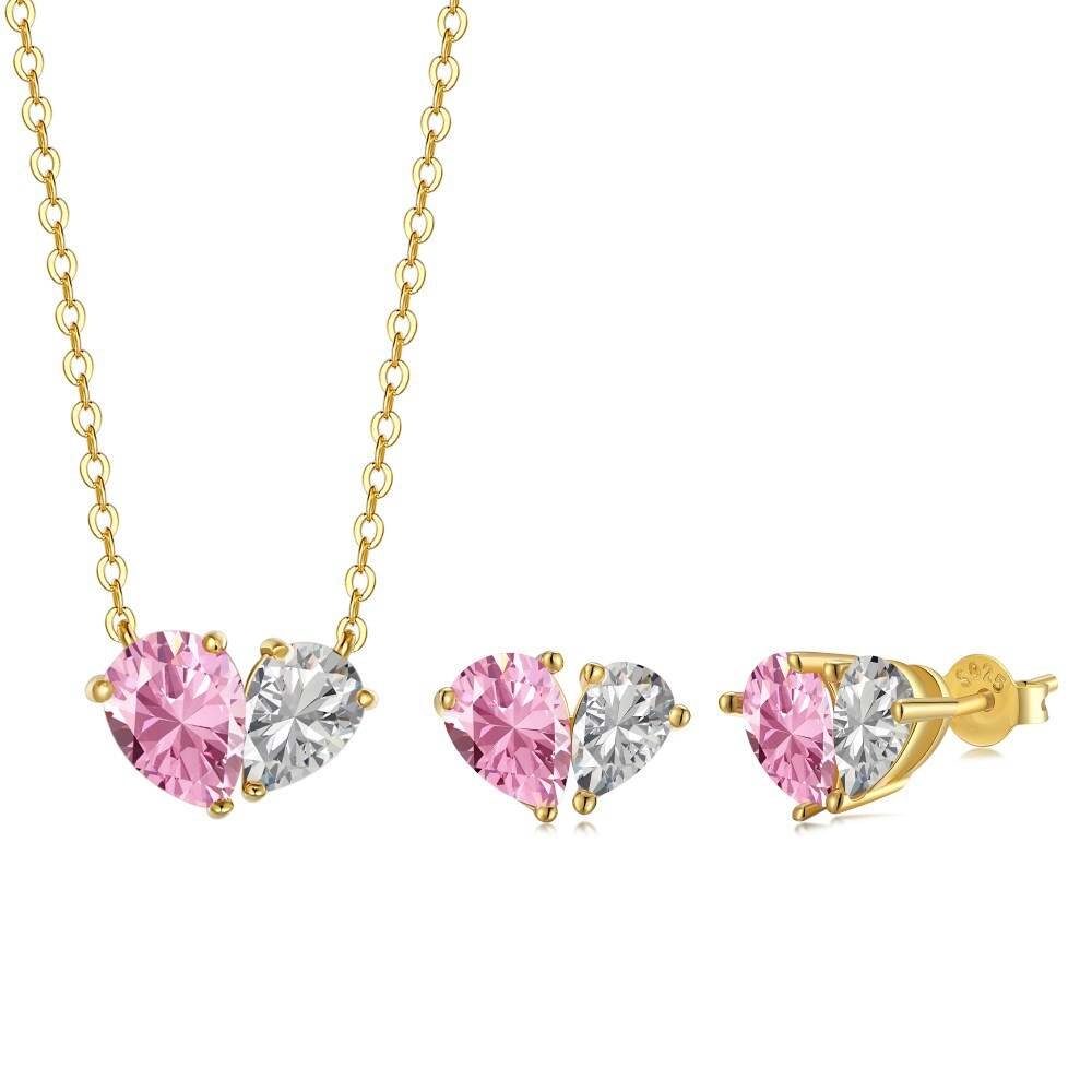 Heart Jewelry Sets with White Pink Zircon 1 - Zhefan Jewelry