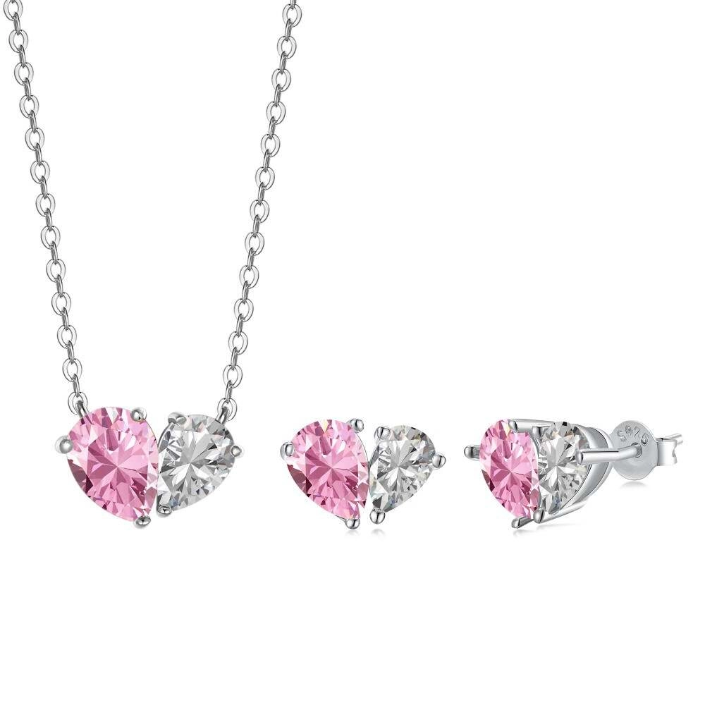 Heart Jewelry Sets with White Pink Zircon 2 - Zhefan Jewelry