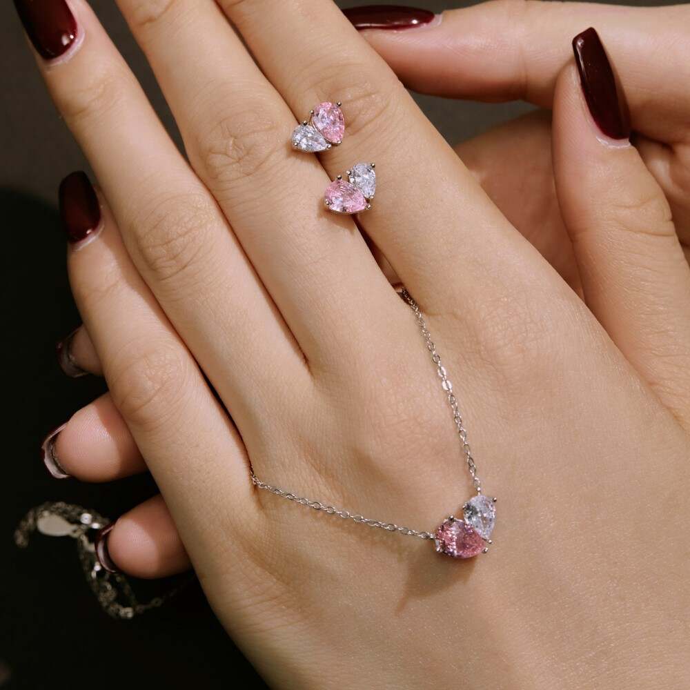 Heart Jewelry Sets with White Pink Zircon 4 Heart Jewelry Sets with White Pink Zircon 4