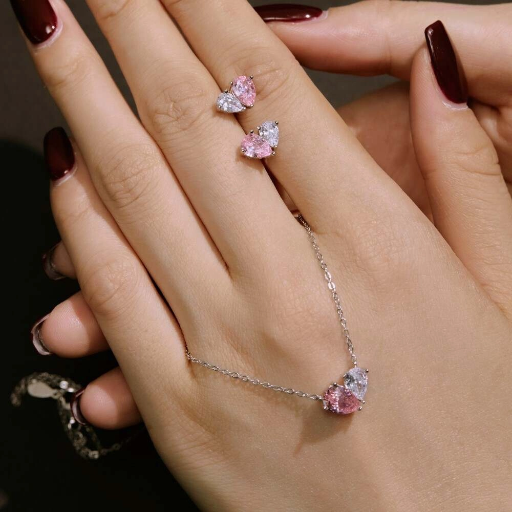 Heart Jewelry Sets with White Pink Zircon 4 - Zhefan Jewelry