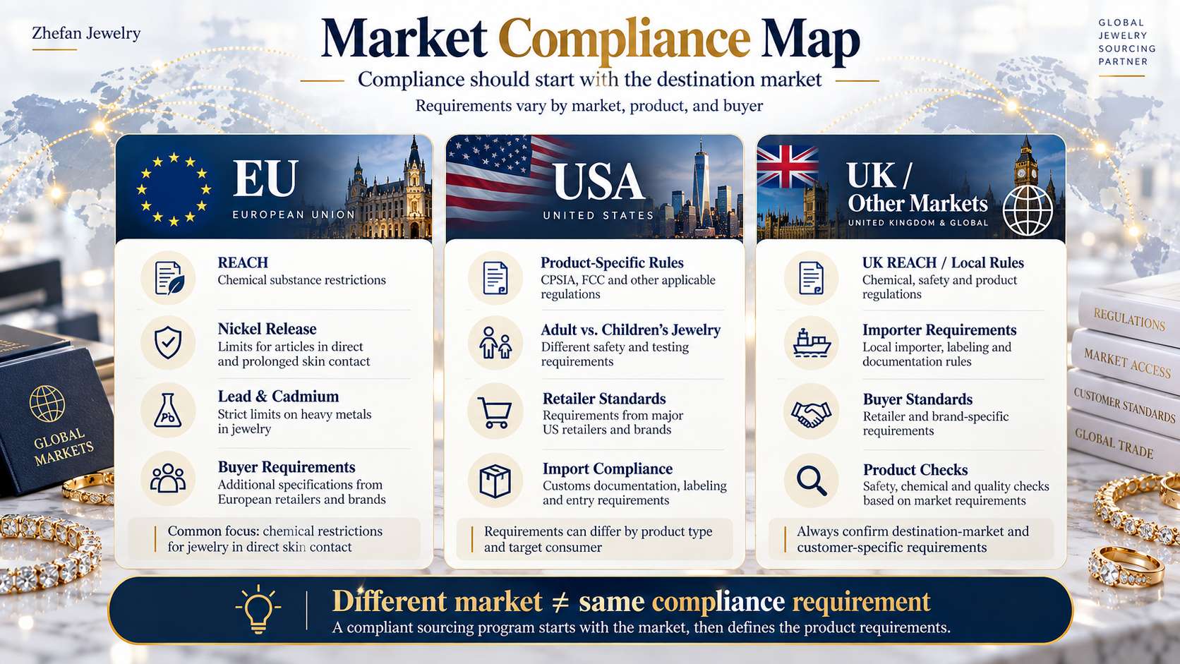 Jewelry market compliance requirements for EU USA and UK