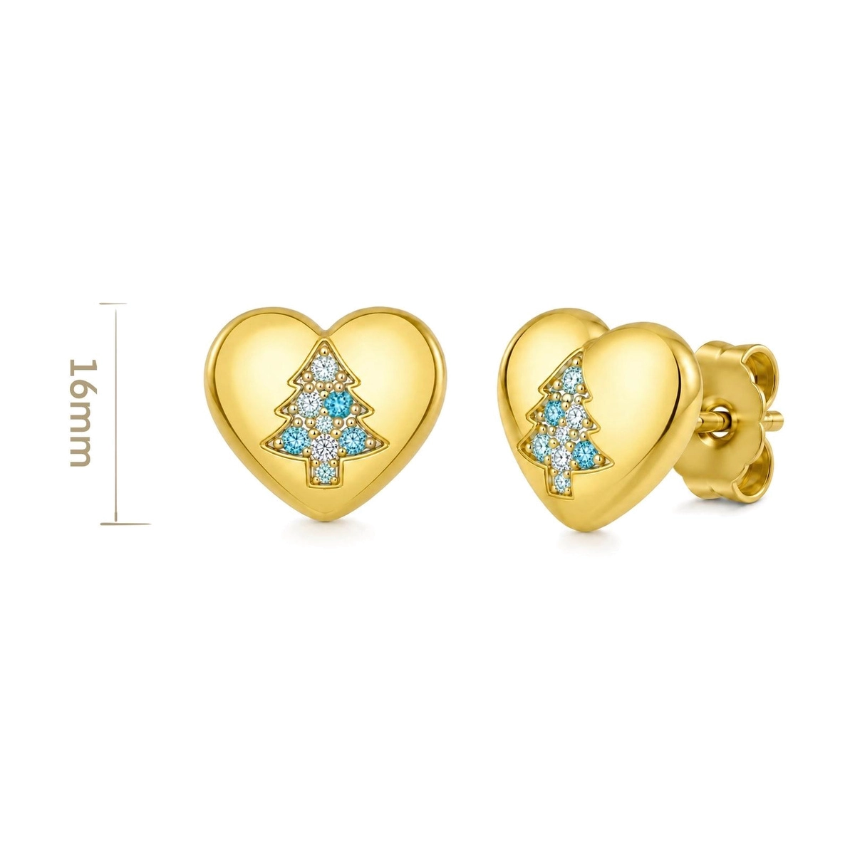 Orecchini a forma di albero di Natale con perno a forma di cuore e dettagli festivi in ​​zirconi cubici - Zhefan Jewelry