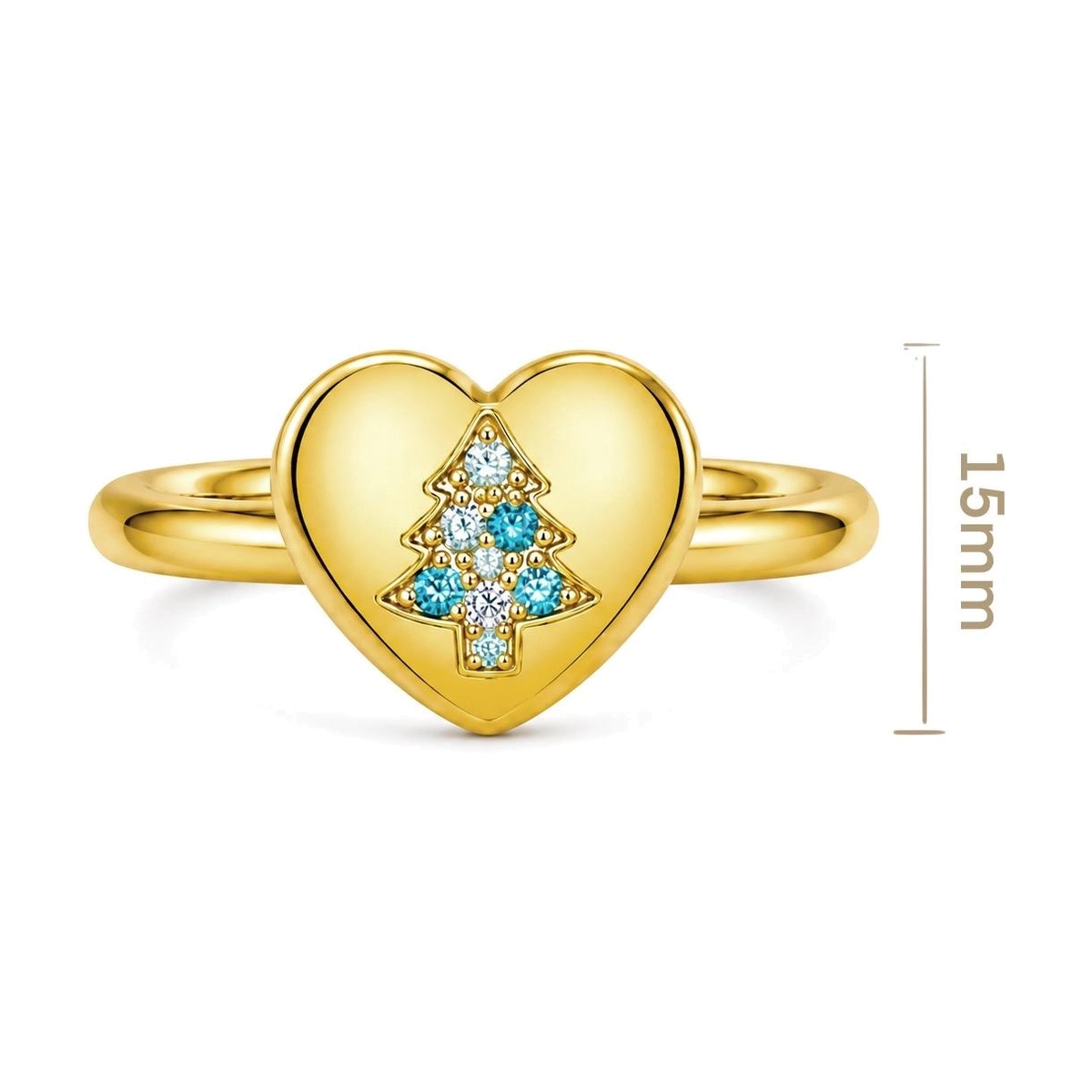 Anello natalizio a forma di cuore con zirconi cubici e finitura dorata festiva - Zhefan Jewelry