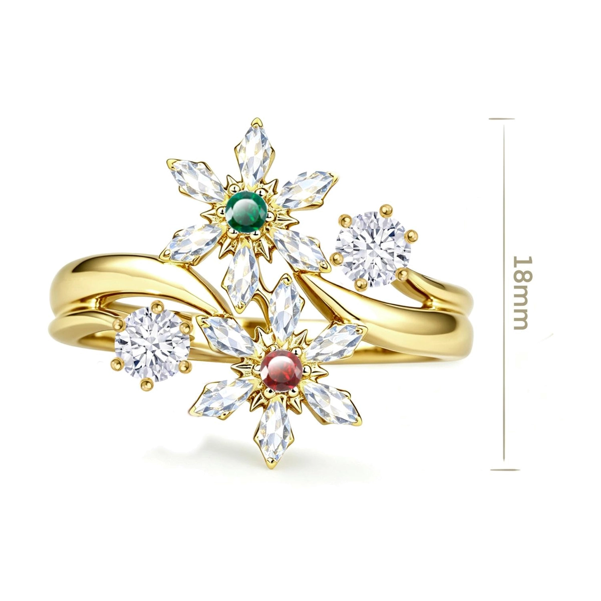 christmas ring - Zhefan Jewelry Christmas ring collection with festive flower, gingerbread, red, green, and clear stone details - Zhefan Jewelry