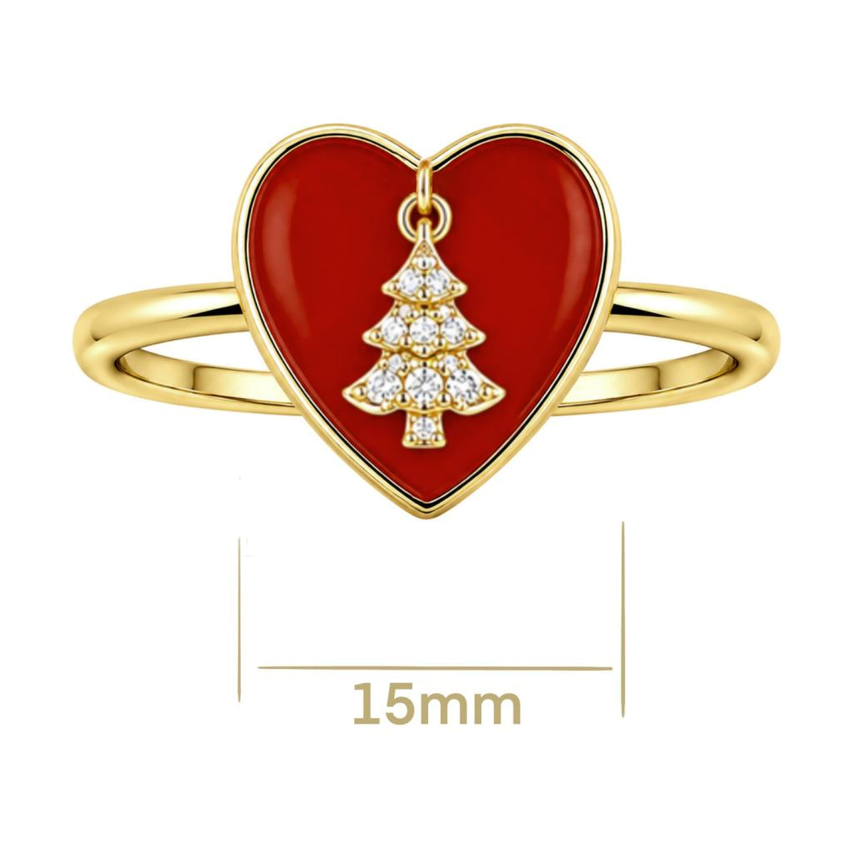 Christmas ring with heart and Christmas tree design for coordinated seasonal jewelry collections
