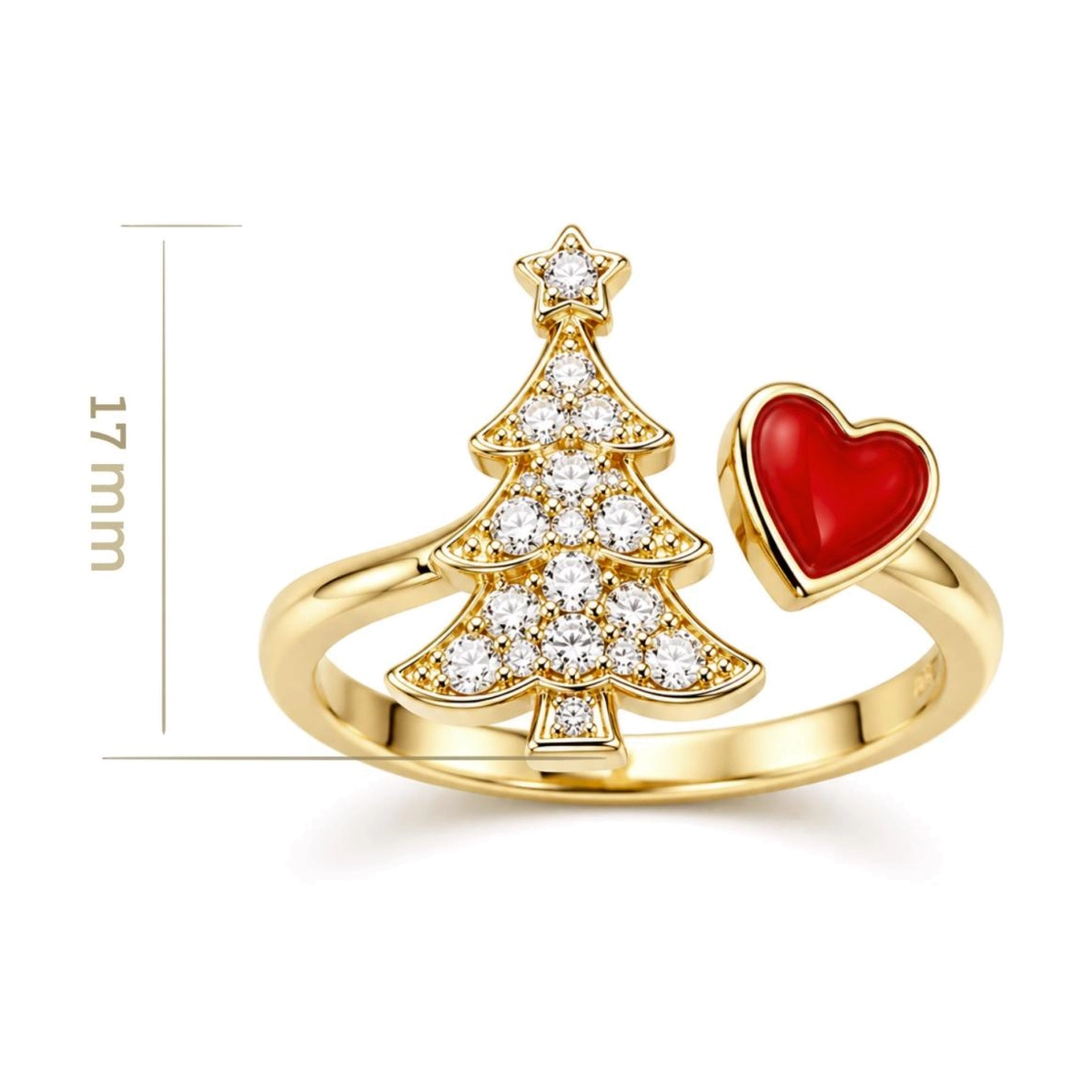 Anello a forma di cuore con motivo ad albero di Natale e dettagli festivi rossi per le collezioni stagionali - Zhefan Jewelry