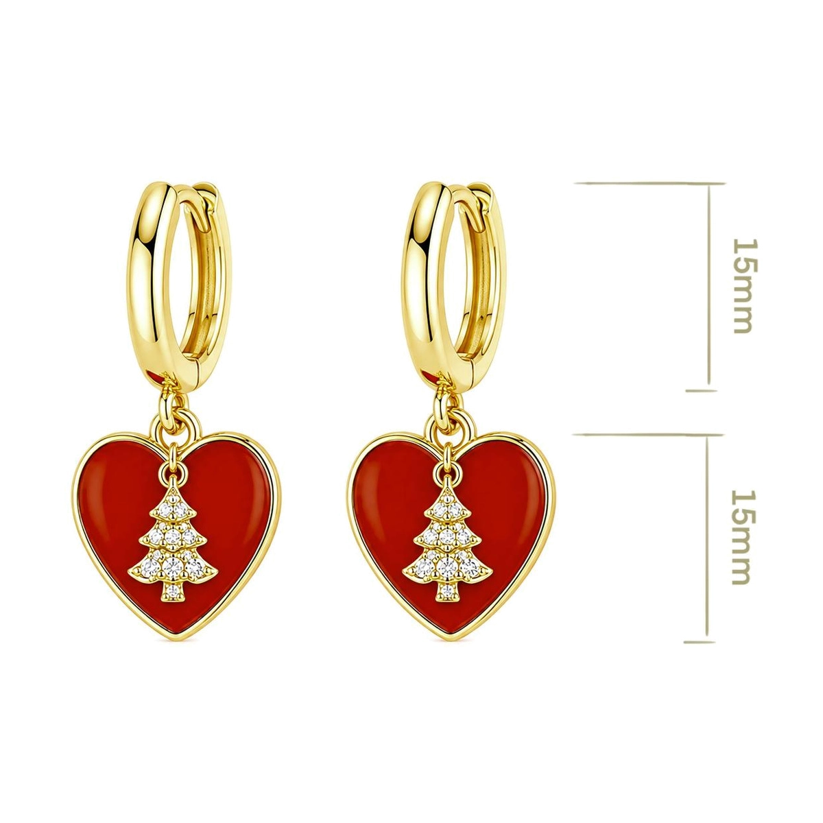 Fornitore all'ingrosso di orecchini natalizi a forma di cuore con albero di Natale e dettagli festivi rossi - Zhefan Jewelry