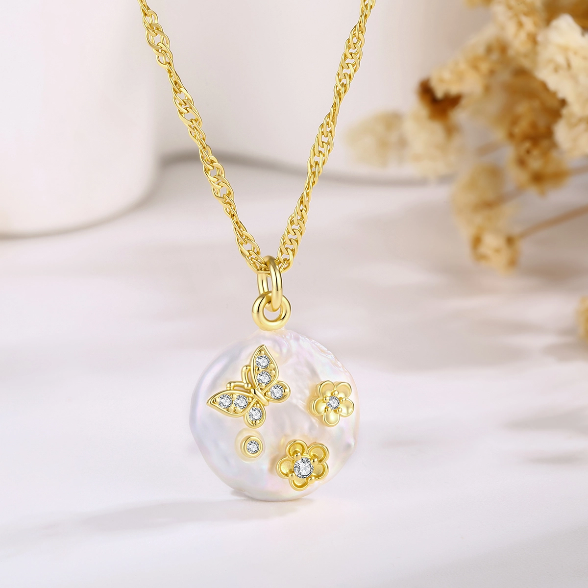 baroque-pearl-necklace-manufacturer - Zhefan Jewelry Baroque pearl necklace manufacturer showing a round decorative pearl pendant design - Zhefan Jewelry