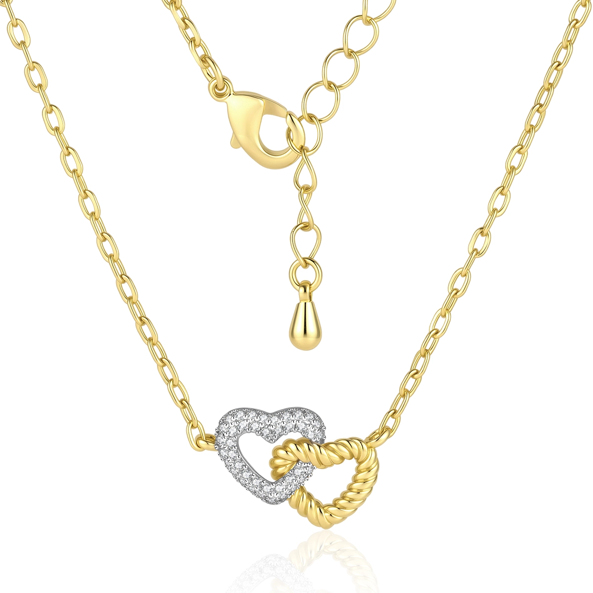 Double heart pendant necklace in 925 sterling silver with pavé cubic zirconia and interlocking heart design - Zhefan Jewelry