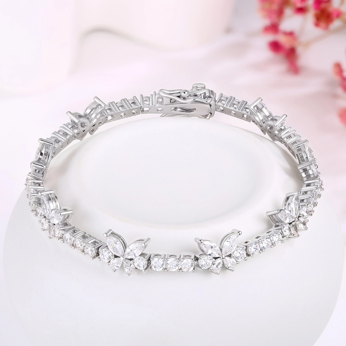 Sterling silver tennis bracelet manufacturer butterfly CZ bracelet with box clasp - Zhefan Jewelry