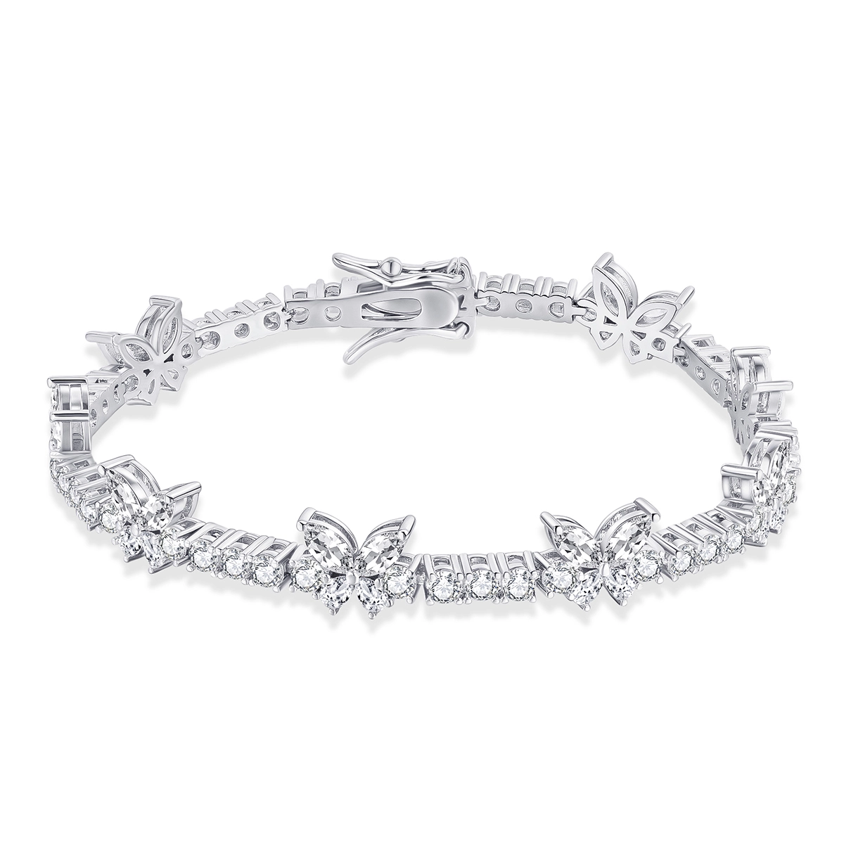 Cubic zirconia tennis bracelet with butterfly motifs and clear stone setting - Zhefan Jewelry