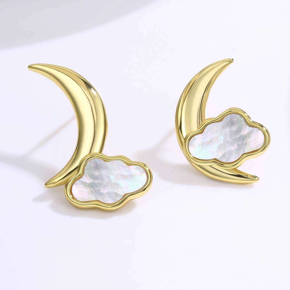 Mother of Pearl Stud Earrings - 18K Gold Plated 2 - Zhefan Jewelry
