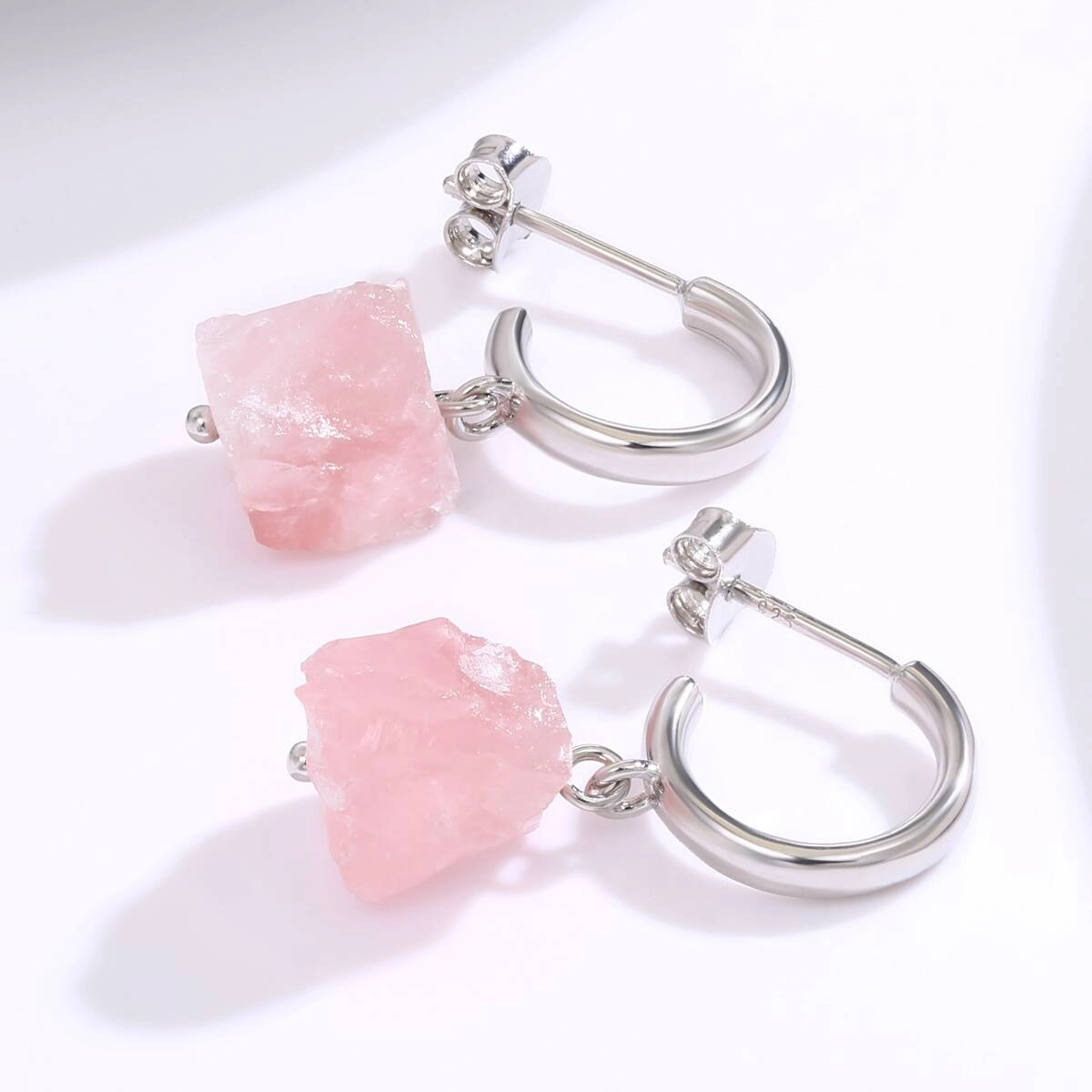 Orecchini in quarzo rosa naturale | Gioielli artigianali con pietre preziose 3 - Gioielli Zhefan