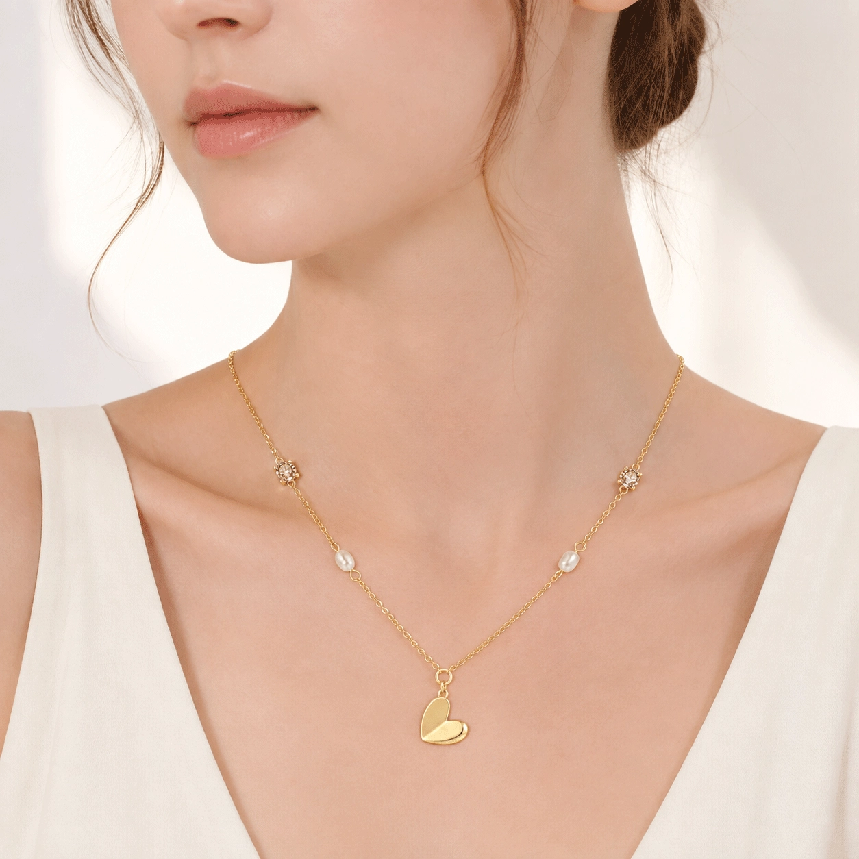 Collana con pendente a forma di cuore di perla - Vista posteriore - Gioielli Zhefan