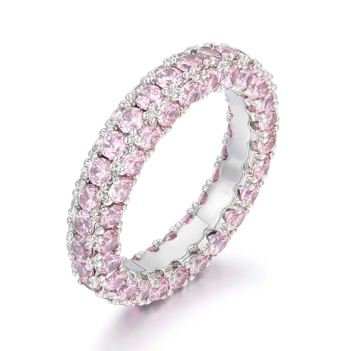 Pink Zircon Eternity Wedding Rings - Silver Plated 1 - Zhefan Jewelry