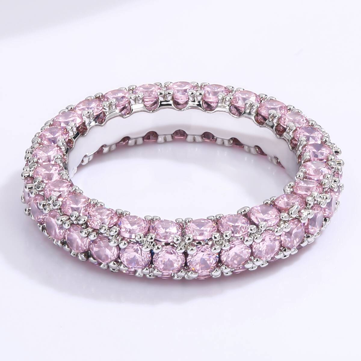 Pink Zircon Eternity Wedding Rings - Silver Plated 2