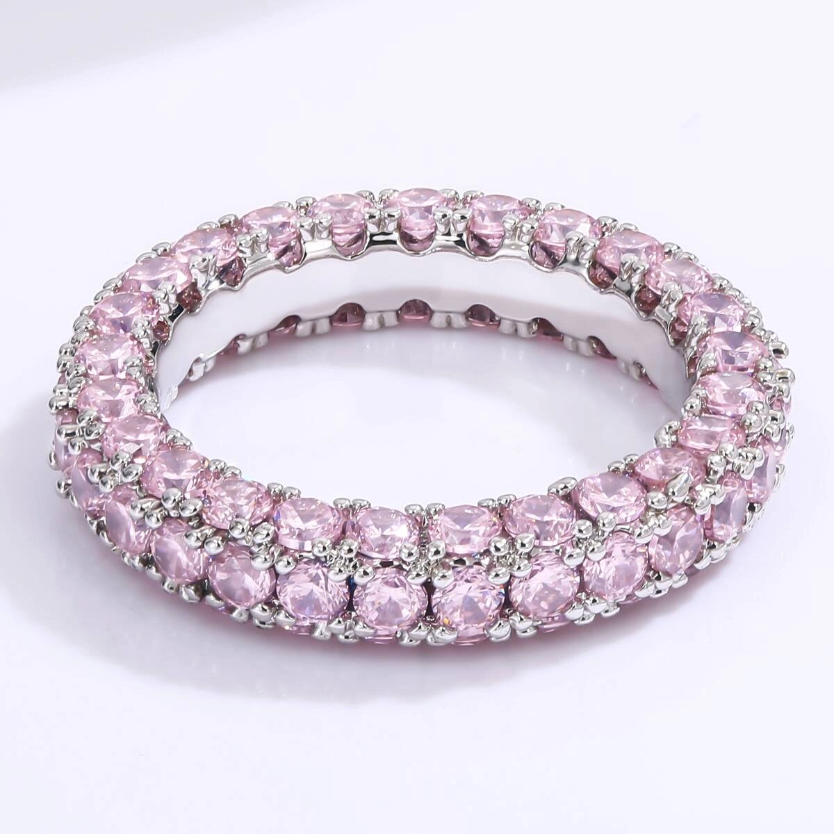 Pink Zircon Eternity Wedding Rings - Silver Plated 2 - Zhefan Jewelry