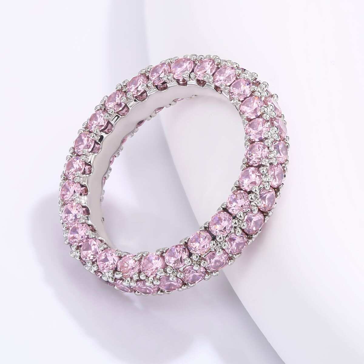 Pink Zircon Eternity Wedding Rings - Silver Plated 3