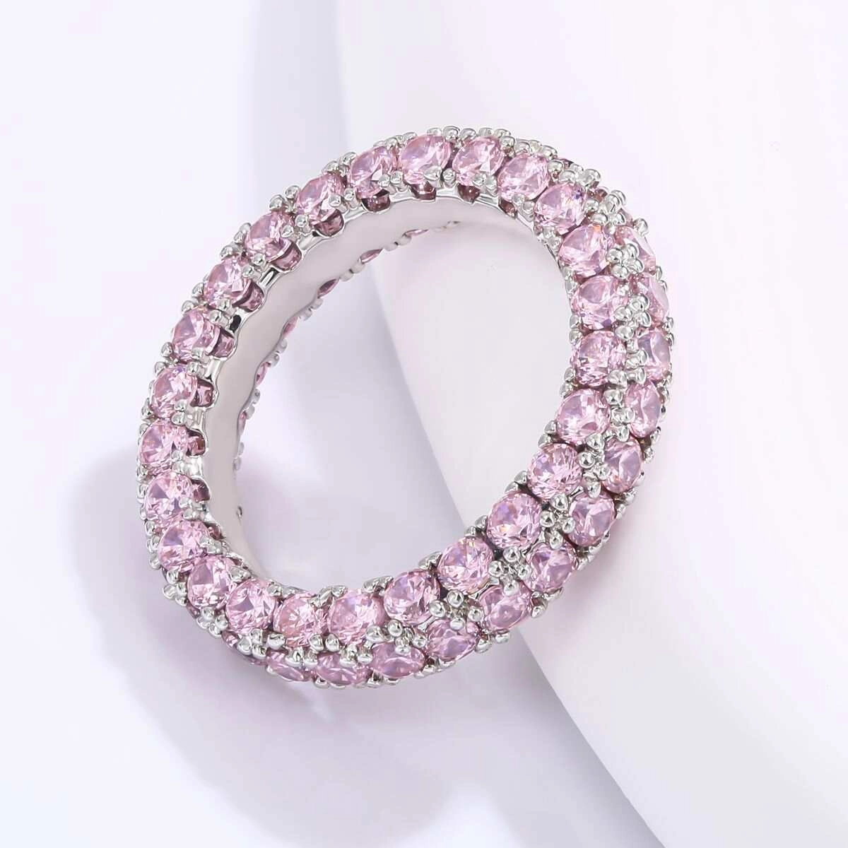 Pink Zircon Eternity Wedding Rings - Silver Plated 3 - Zhefan Jewelry