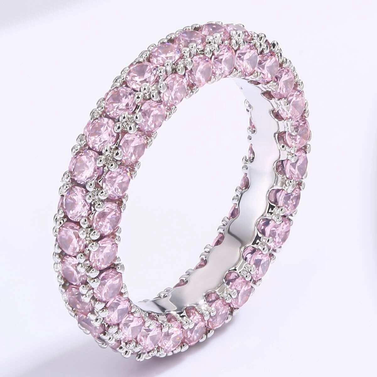 Pink Zircon Eternity Wedding Rings - Silver Plated 4 - Zhefan Jewelry