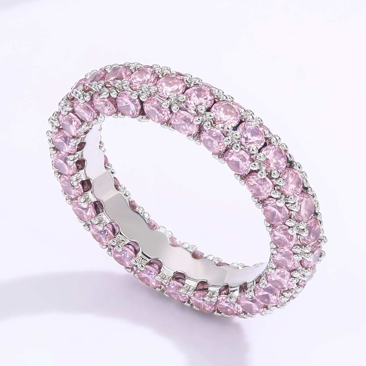 Pink Zircon Eternity Wedding Rings - Silver Plated 5