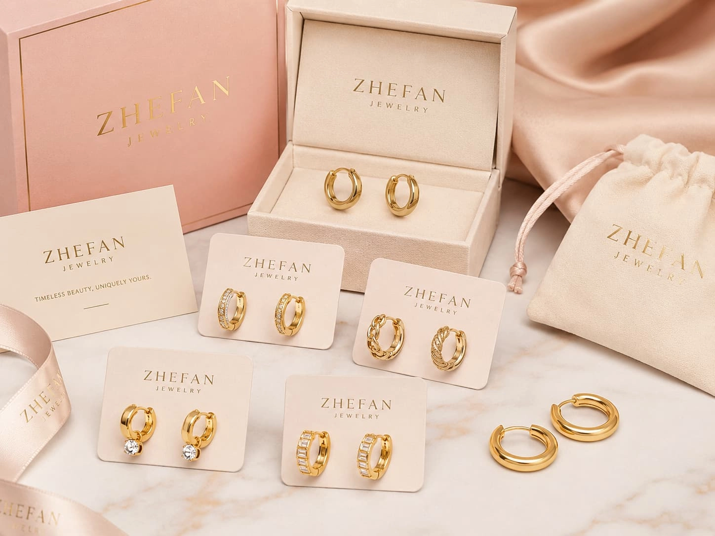 Private label brass huggie earrings collection for jewelry brand launch - Zhefan Jewelry