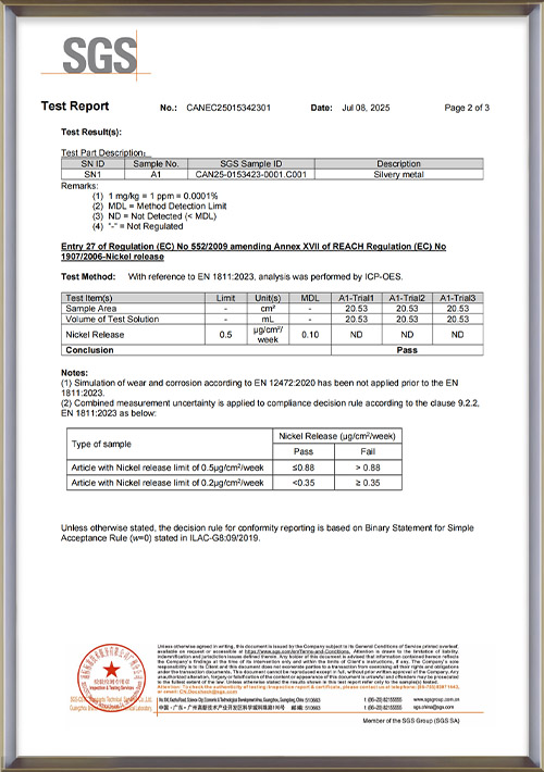 Stainless Steel Jewelry Nickel test report-SGS