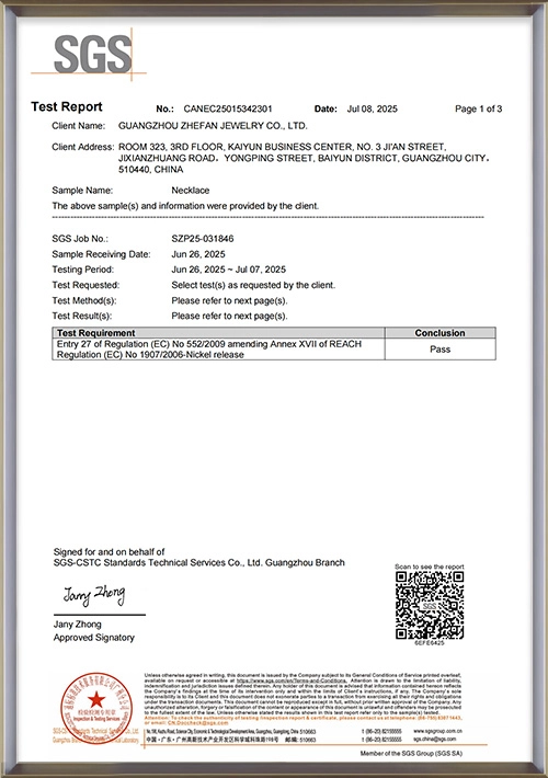 Stainless Steel Jewelry Nickel test report-SGS_02 (3) - Zhefan Jewelry