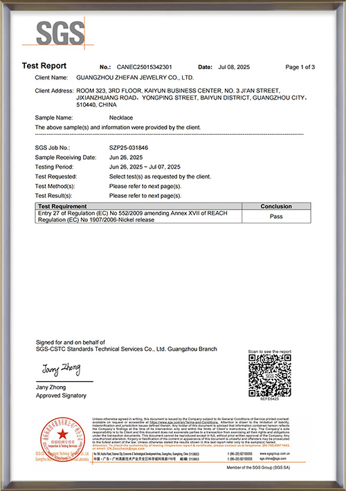 Stainless Steel Jewelry Nickel test report-ZHEFAN_01