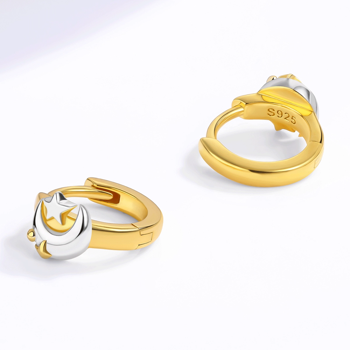 Orecchini a cerchio spessi in argento 925 vermeil dorato con fascia arrotondata e lucida - Zhefan Jewelry