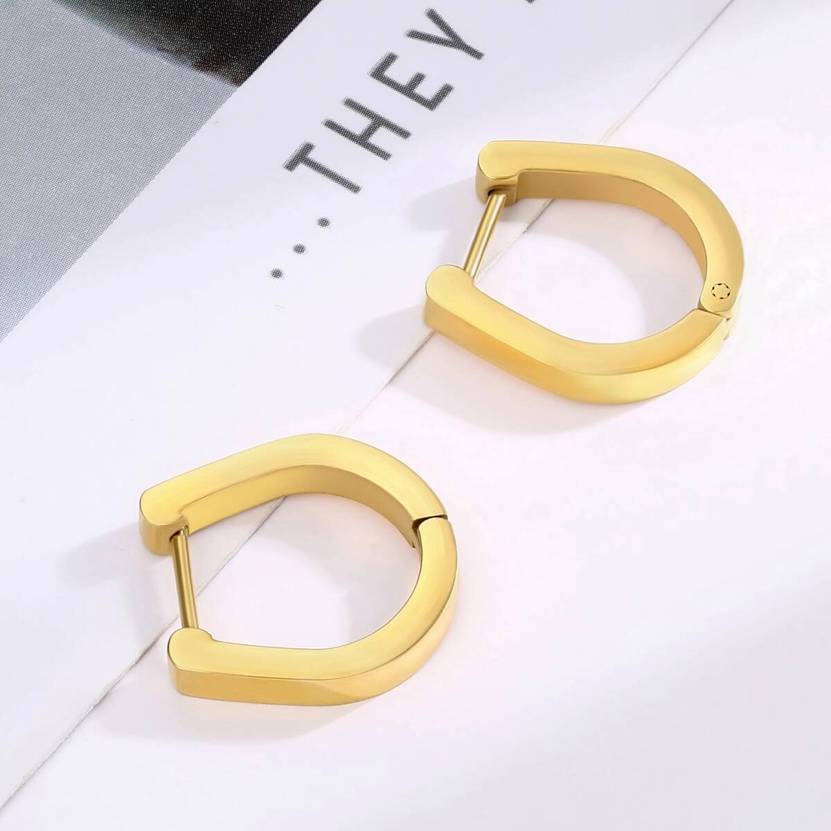 U Shape Geometric Hugggie Earrings-18K Gold 2 - Zhefan Jewelry