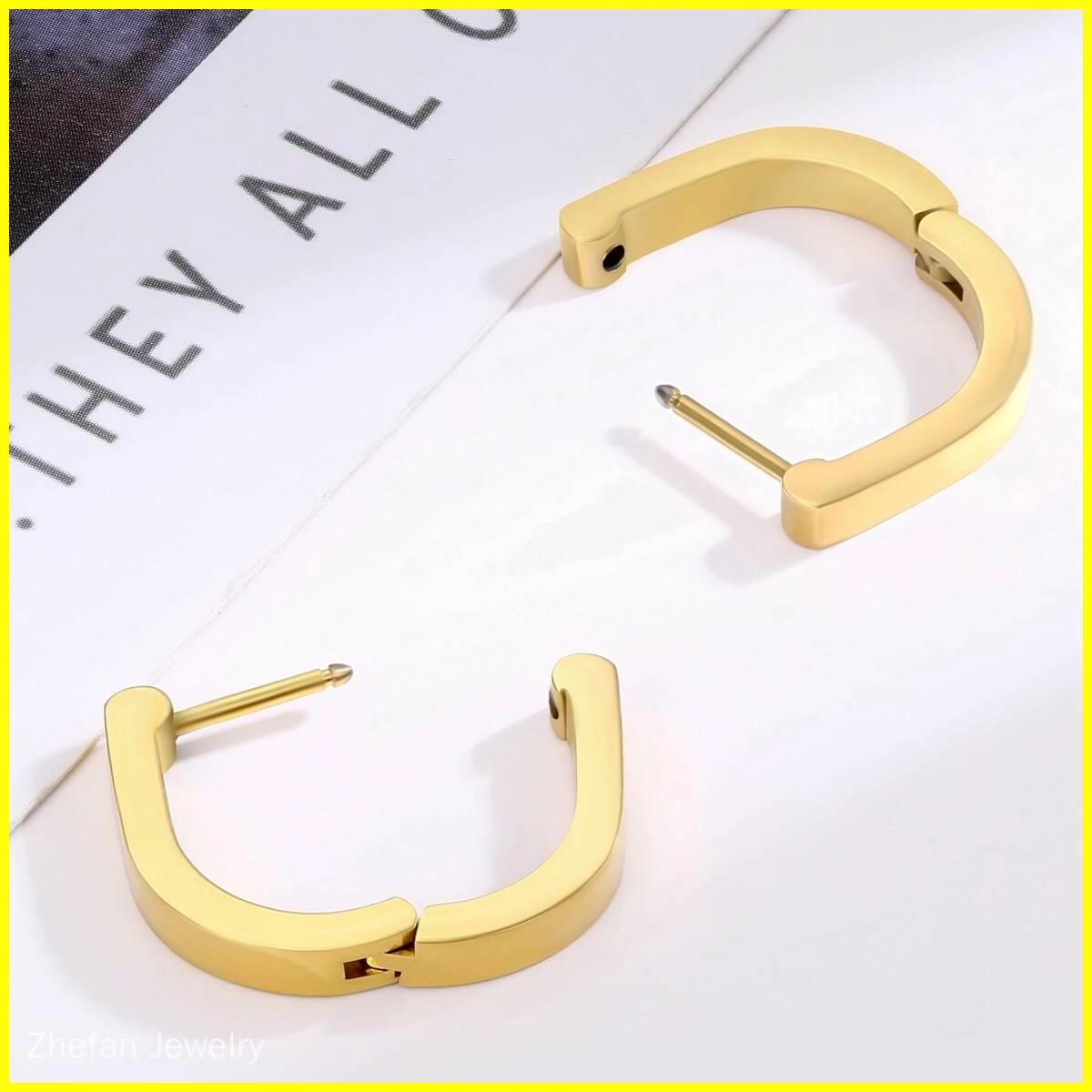 U Shape Geometric Hugggie Earrings-18K Gold 3 - Zhefan Jewelry