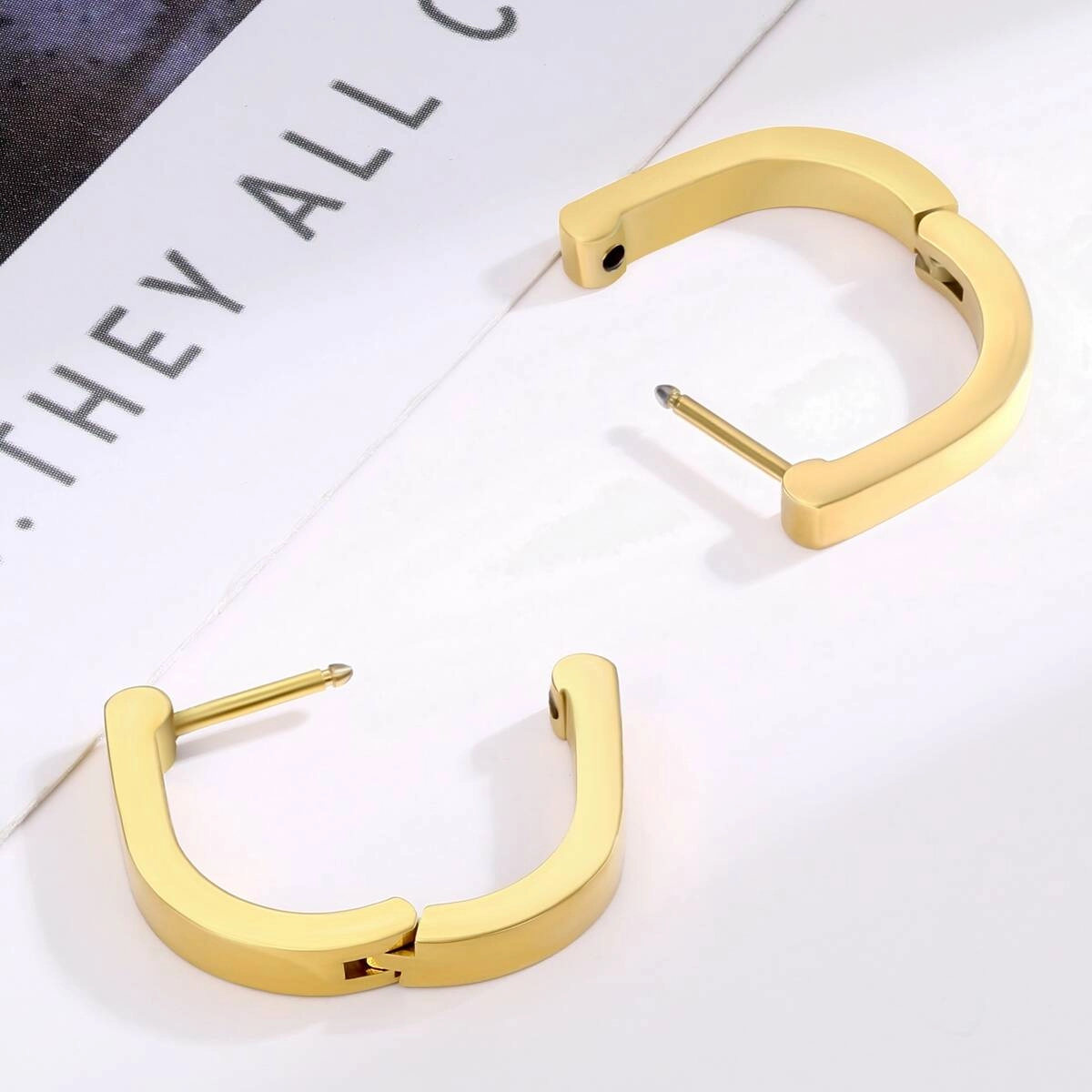 U Shape Geometric Hugggie Earrings-18K Gold 3 - Zhefan Jewelry