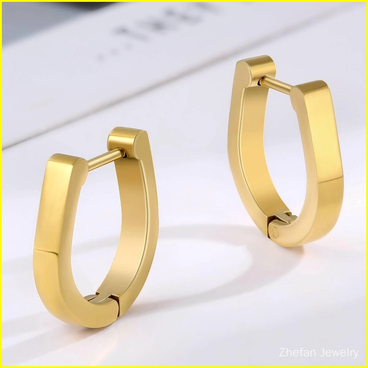 U Shape Geometric Hugggie Earrings-18K Gold 4 - Zhefan Jewelry