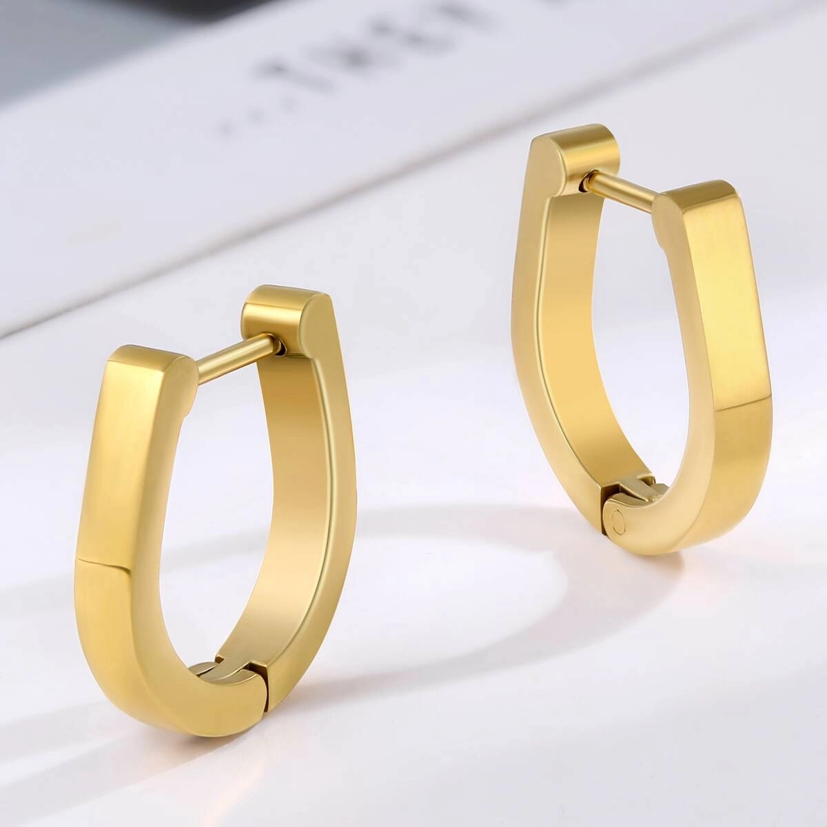 U Shape Geometric Hugggie Earrings-18K Gold 4 - Zhefan Jewelry