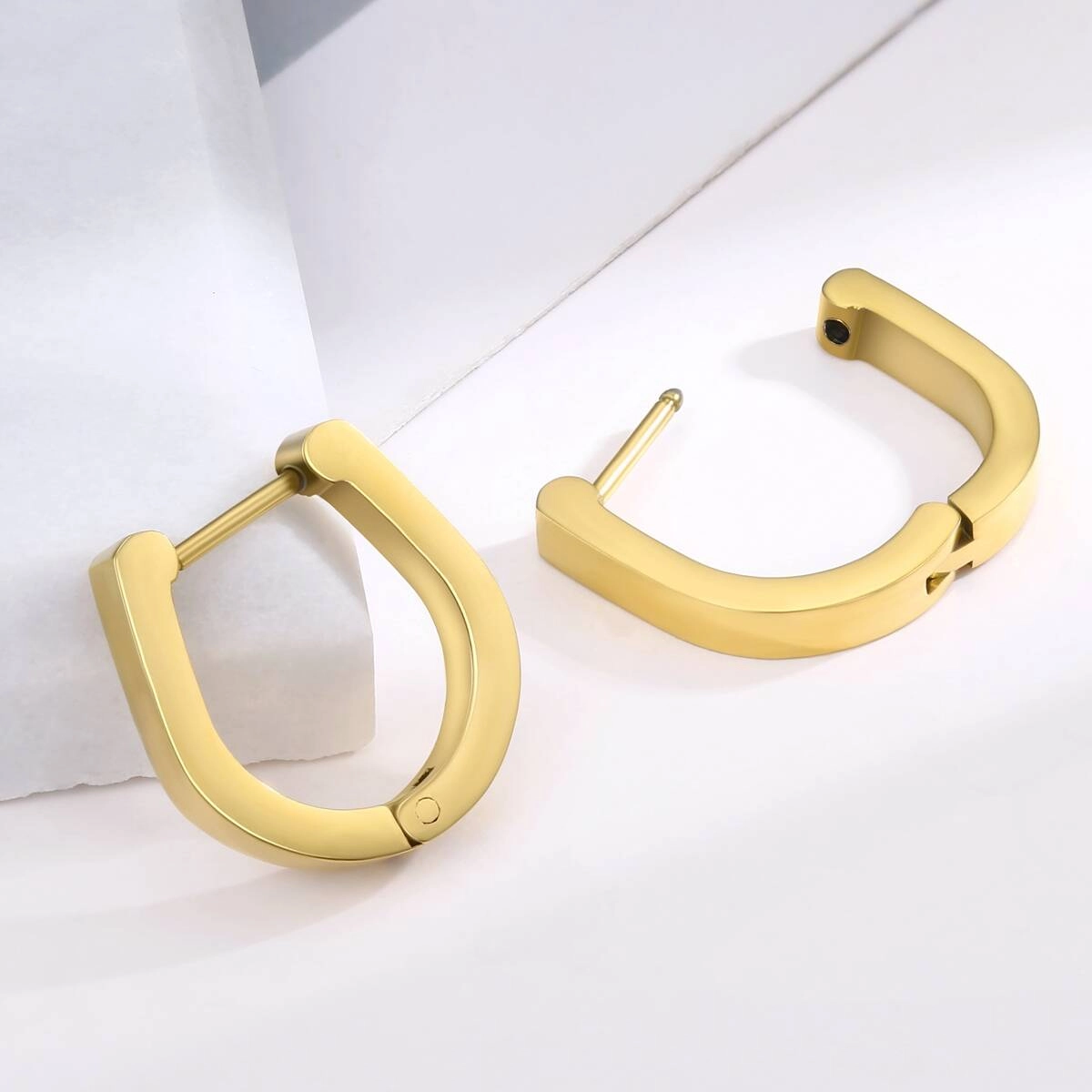 U Shape Geometric Hugggie Earrings-18K Gold 5 - Zhefan Jewelry