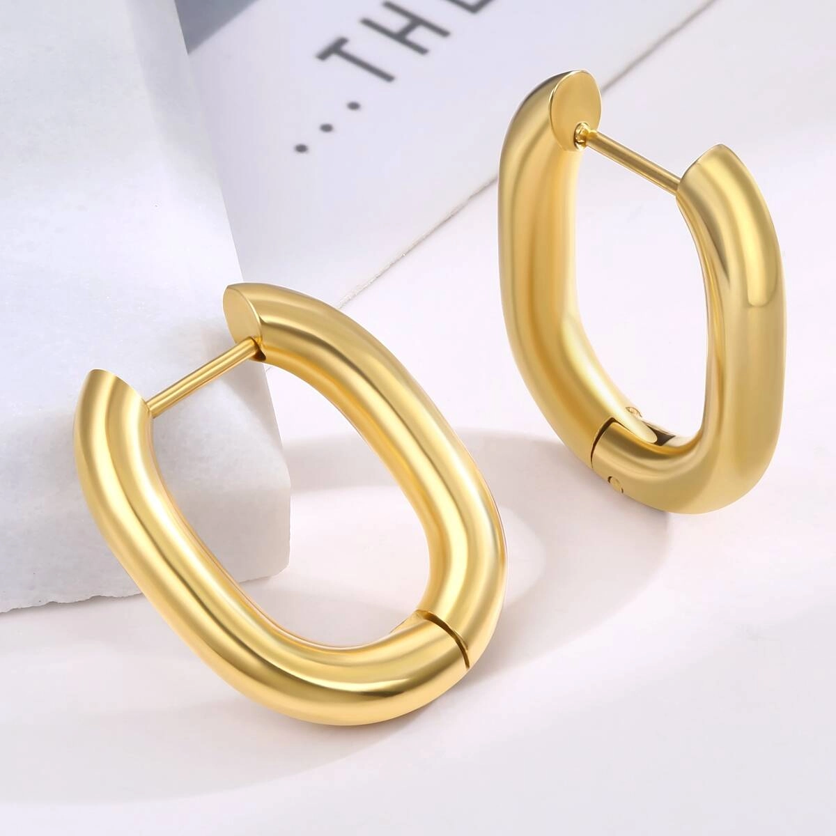U Shape Geometric Hugggie Earrings-18K Gold 7 - Zhefan Jewelry