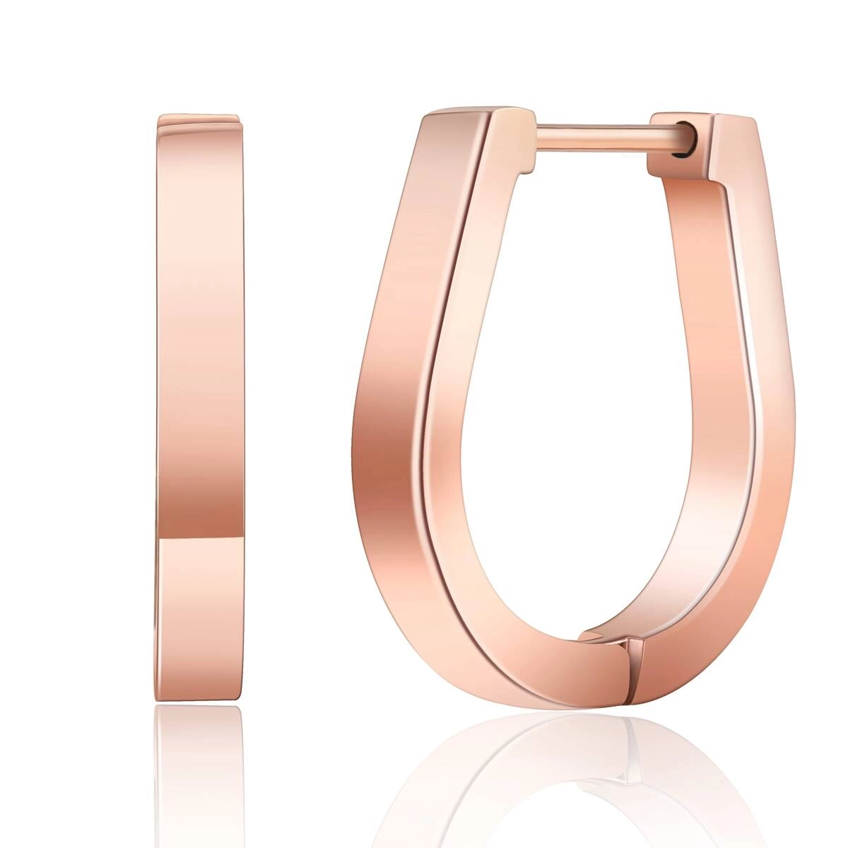 U Shape Geometric Hugggie Earrings - Rose Gold 1 - Zhefan Jewelry