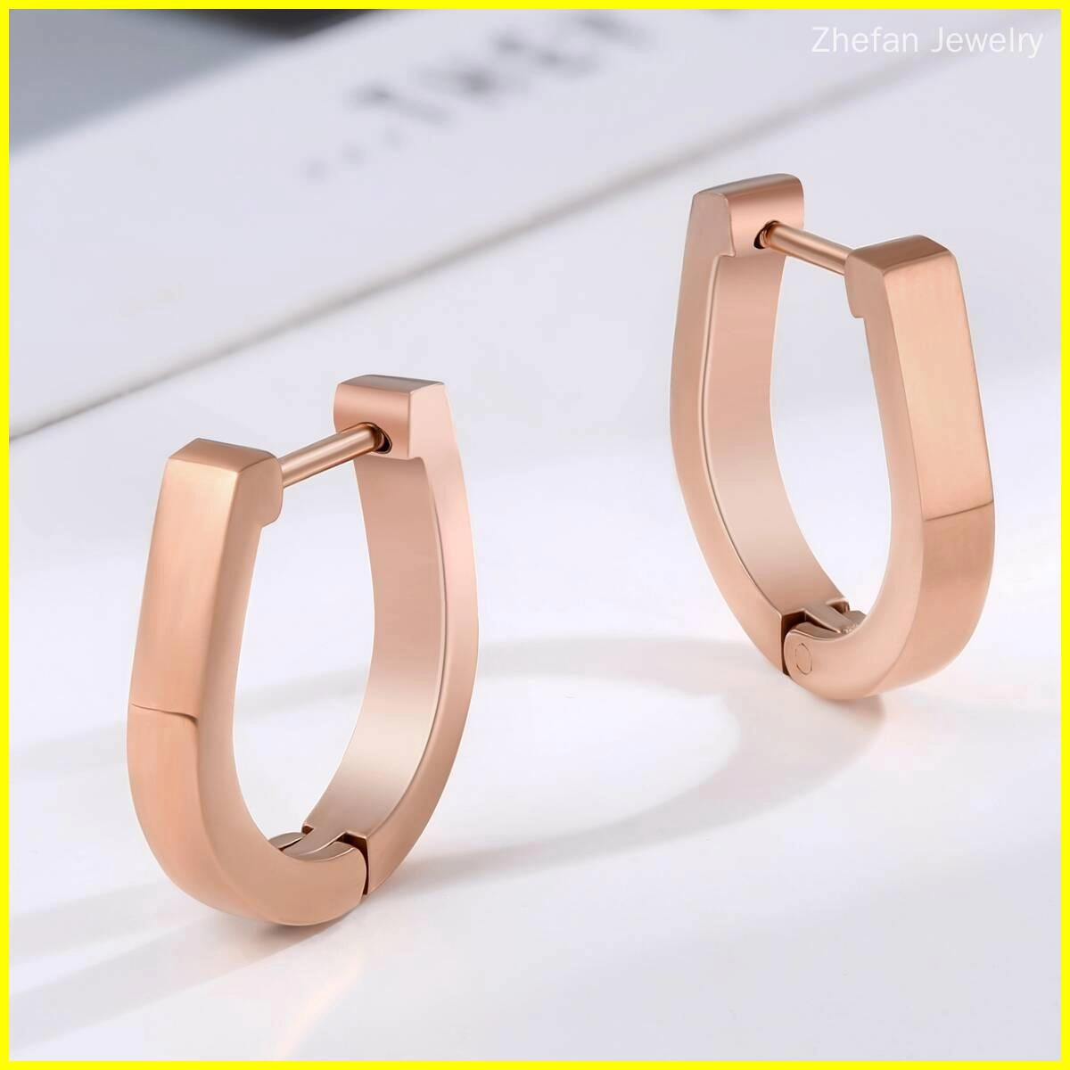 U Shape Geometric Hugggie Earrings - Rose Gold 2 - Zhefan Jewelry