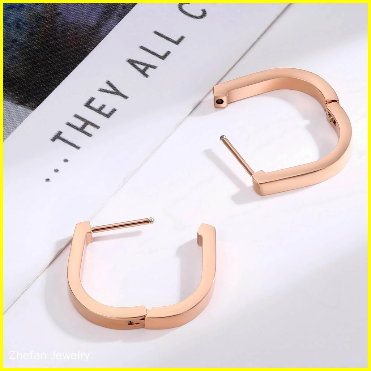 U Shape Geometric Hugggie Earrings - Rose Gold 3 - Zhefan Jewelry